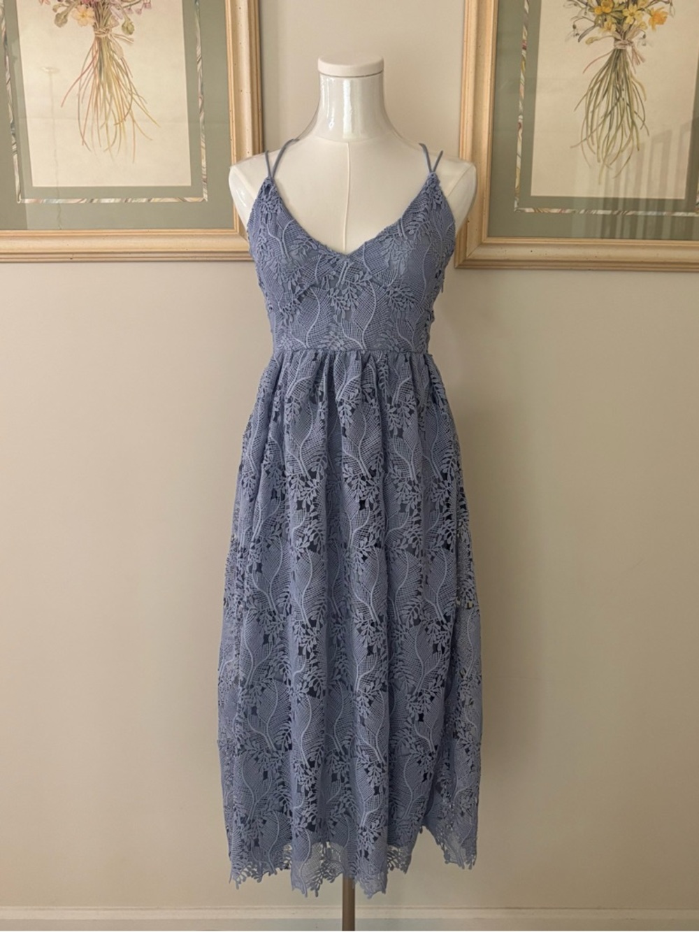 H&M Indigo Blue Lace Strappy Midi Dress